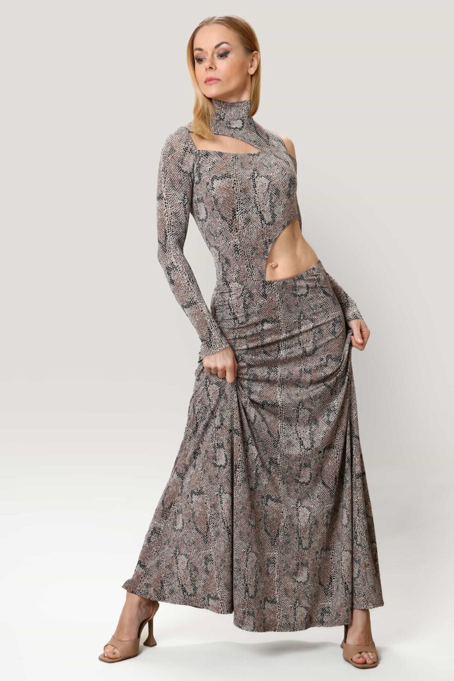 Snake Luxe Asymmetric Cut-Out Maxi Dress