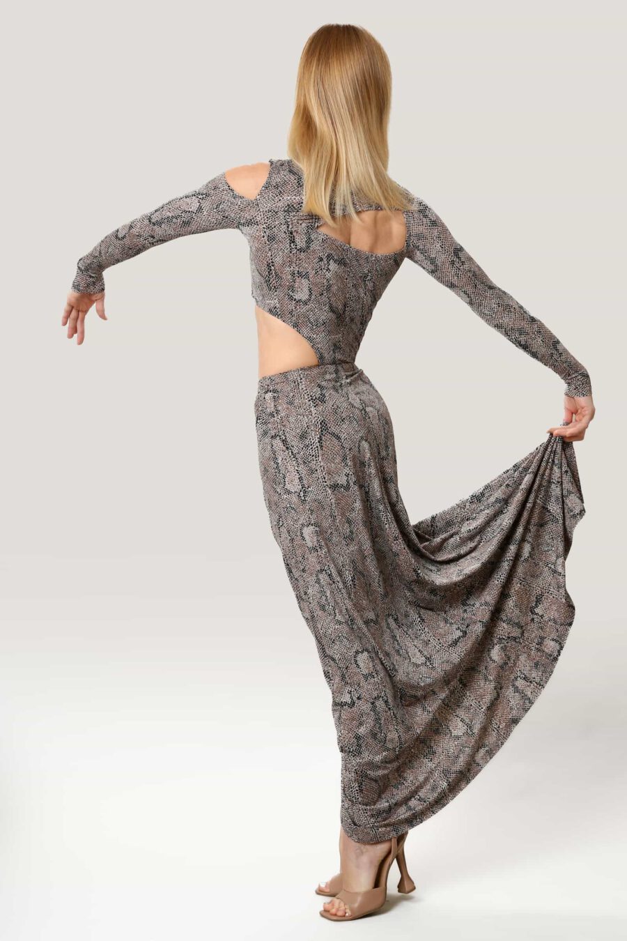 Snake Luxe Asymmetric Cut-Out Maxi Dress