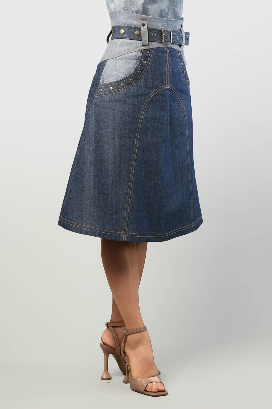 A-Line Denim High-Waisted Skirt