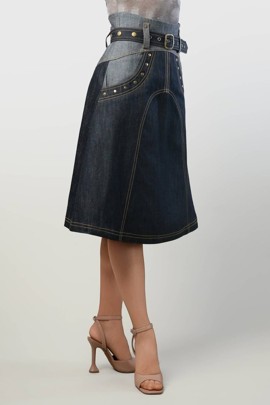 A-Line Denim High-Waisted Skirt