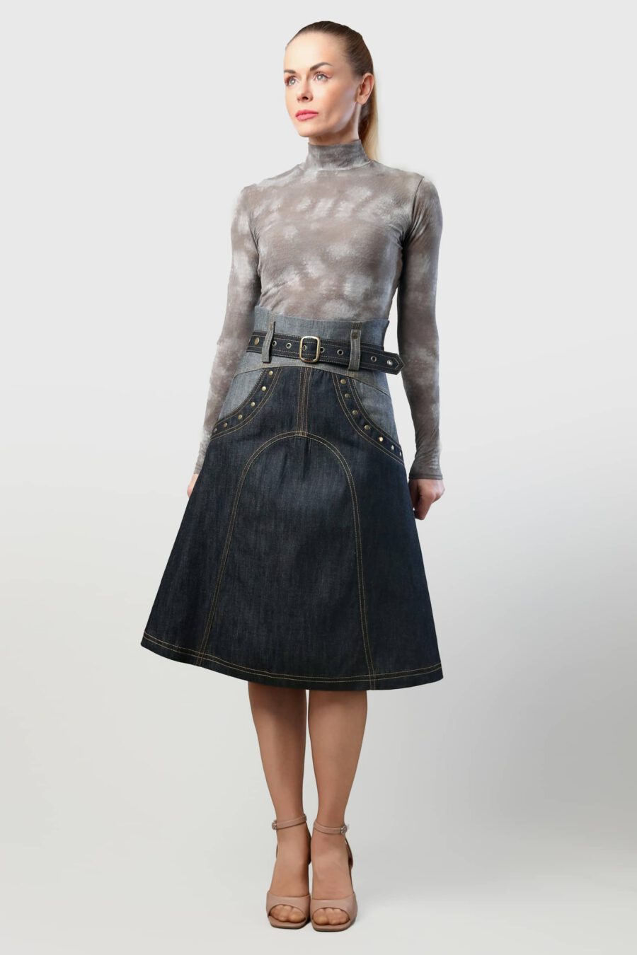 A-Line Denim High-Waisted Skirt