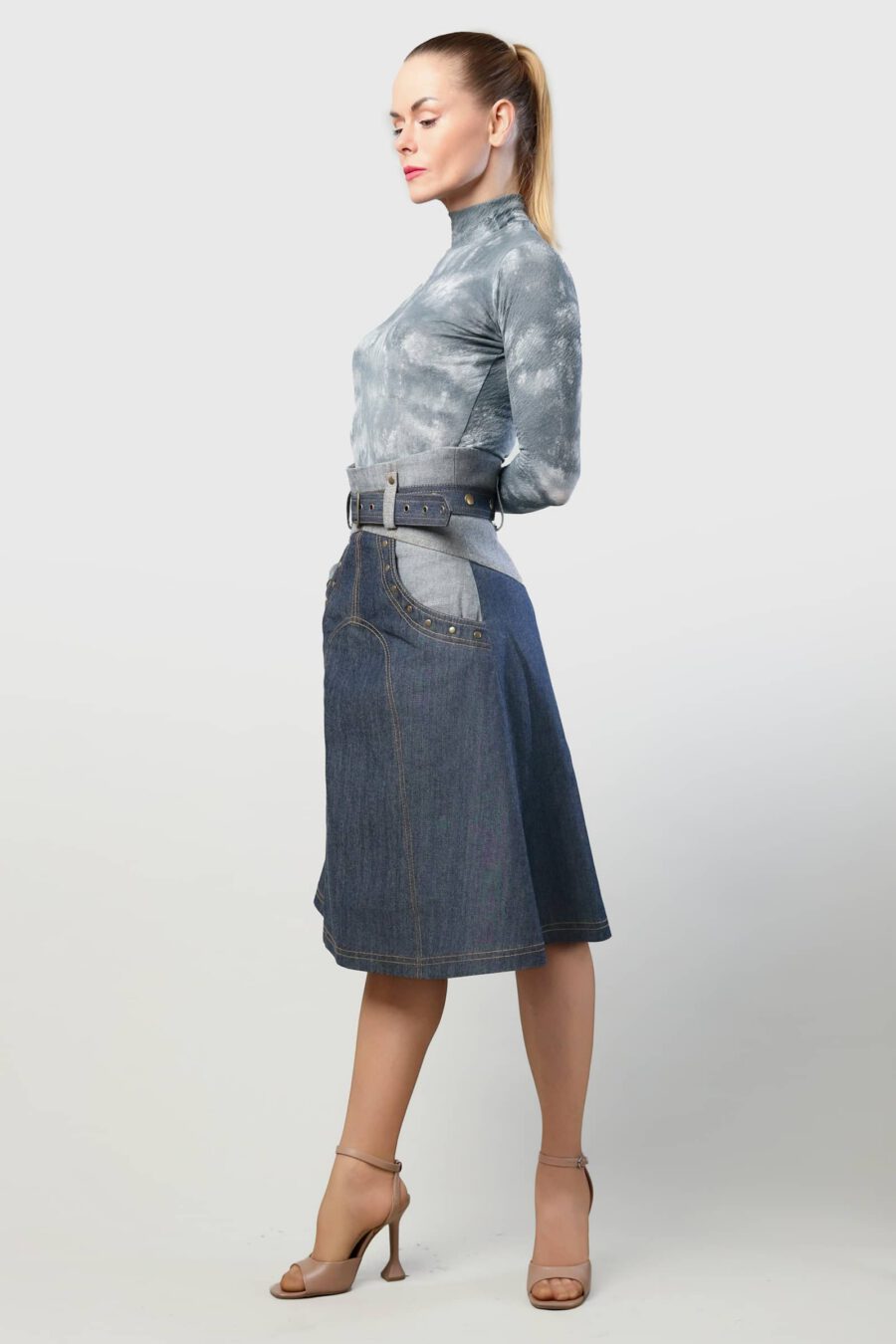 A-Line Denim High-Waisted Skirt