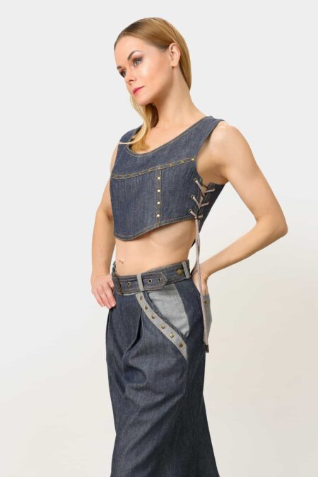Denim Side-Lacing Crop-Top