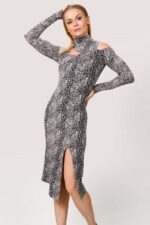 Snake Luxe Asymmetric Slim-Fit Slit Dress