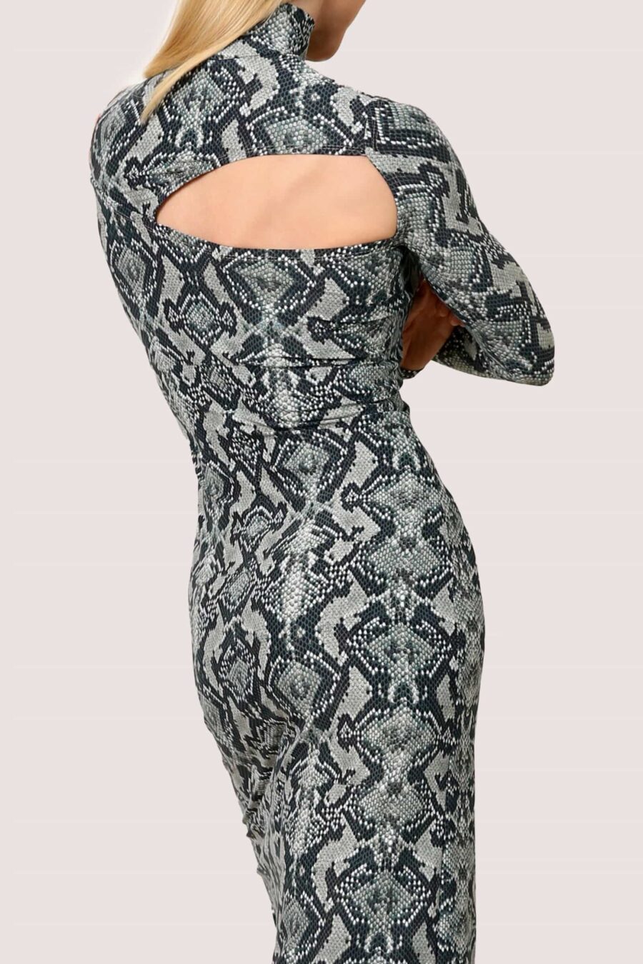 Snake Luxe Asymmetric Slim-Fit Slit Dress